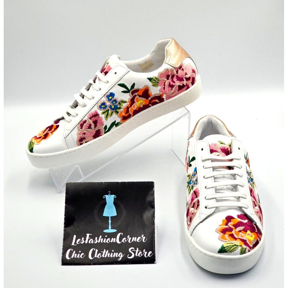 NWOB Johnny Was Women's Floral Embroidered Leather Dylanne Sneakers Sz 7.5 2473